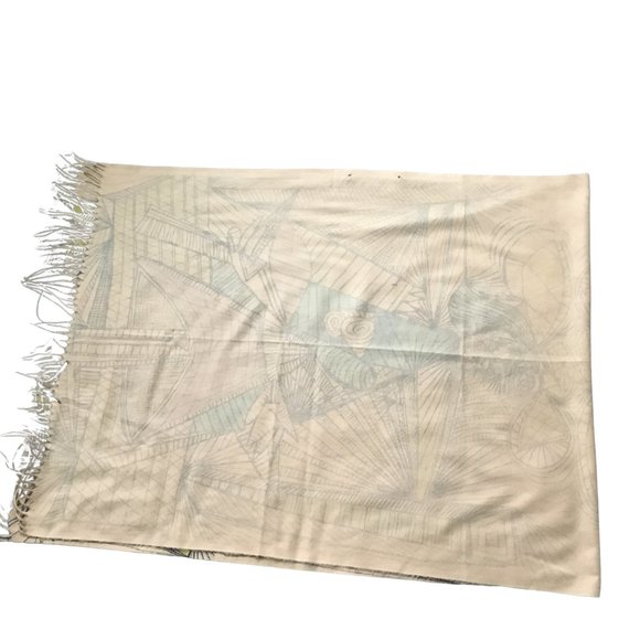 Cubist Abstract Art Line Drawing Flannel Buttoned Wrap Shawl Poncho Scarf - Picture 16 of 16